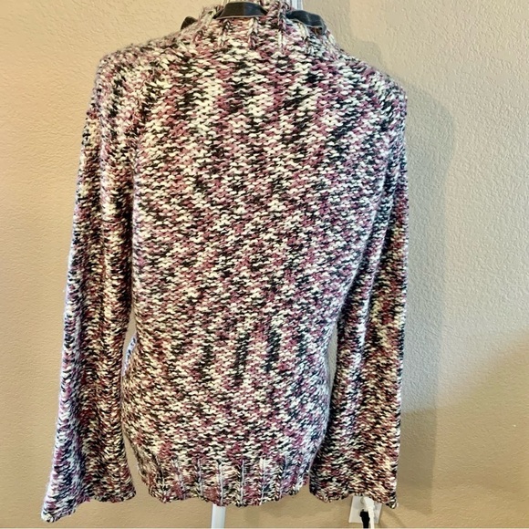 DKNY Sweater Large Acrylic Wool Alpaca Purple Gray White V-neck Ribbon Knit - Picture 6 of 16